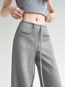 American Style High Waist Wide Leg Sport Pants Women Summer 2025 New Loose Straight Casual Sweatpants Gray Color Commute