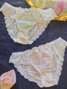 Quần Lót Ren Thêu Bướm Cho Bé Gái Ice Silk Rainbow Gradient Sweet Style Low Waist Triangle Panty Quần Lót Nữ Thoáng Khí