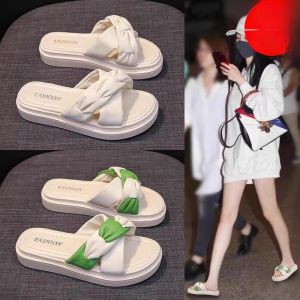 Soft Leather Slippers Fashion Outdoor Heightening Chunky Bottom Sandals Casual Beach One Strap Women Shoes PU InsoleGirls