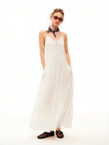 100 Cotton Light Pleated Holiday V-neck Lace Slim Fit Dress