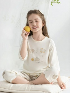 YINGBOLUN | Girl Thin Summer Sleepwear Set Seven Sleeve TENCEL Cotton
