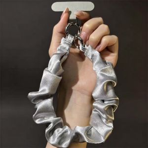 Short Mobile Phone Lanyard Wristlet Strap Keychain Clasp with T Clip Satin Scrunchie Cellphone Lanyards for iPhone Android