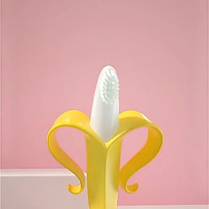 Mumystation Baby Banana Teether Banana Training Toothbrush Soft Silicone Teether Toys Handle Design BPA Free