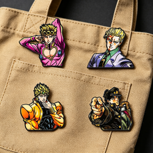 Bandai | Bộ 4 Huy Hiệu Men Nhật Bản Anime - Huy Hiệu Cài Áo Kira Dio Jotaro Cá Tính Phụ Kiện Thời Trang Cho Ba Lô Quần Áo Quà Tặng Cho Người Hâm Mộ