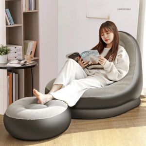 COZY Portable Inflatable Sofa with pedal Home Outdoor Leisure Lazy Sofa Travel Camping Foldable Chair