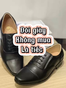 Giày Sĩ Quan Không Cột Dây Lót Vàng Đế Cao Su Có Khâu Hộp Đựng Đẹp