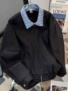 แจ็คเก็ตแบบสองชิ้นปลอมสไตล์อเมริกันย้อนยุคสำหรับผู้ชาย ทรงหลวม ทรงลำลอง ฤดูใบไม้ผลิและฤดูใบไม้ร่วง แจ็คเก็ตลายสก็อตสีบล็อก