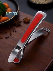 GIFTIDEA Anti-scalding Clip Holder Gripper Retriever Tongs 304 Stainless Steel Silicone Anti-slip Gripper for Bowl Plate Dish Pot Bottle Opener
