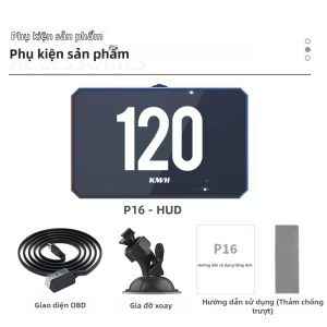 RYSJM | Màn Hình Hiển Thị Trên Kính Lái Ô Tô P16 HUD OBD2 Với Đồng Hồ Tốc Độ Kỹ Thuật Số Đồng Hồ Đo Vòng Tua Máy Nhiệt Độ Nước Nhiệt Độ Dầu & Cảnh Báo Áp Suất Turbo - Chuyển Đổi Đơn Vị KM/MPH