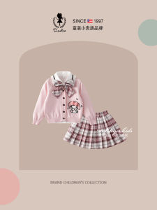 DeerBell Girls School Uniform Style Knitted Sweater Three-Piece Set Sweet Spring Autumn Wear for Kids Ages 3-12