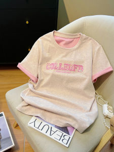 Korean Style Simple Embroidered Letter round Neck Short Sleeve T-Shirt Womens Summer New Fashion Double-sided Dual-color Body Shirt