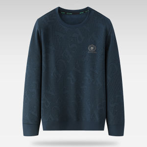 เสื้อฮู้ดคอตั้งผ้าขนแกะสำหรับผู้ชาย ฤดูหนาวปี 2023 เสื้อฮู้ดคอกลมปักลายคลาสสิกแบบสวมหัว ทรงหลวม สวมใส่สบาย ระบายอากาศได้ดี