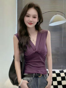 Áo Ba Lỗ Không Tay Cổ Chữ V Thắt Nút Pure Desire Style Dành Cho Nữ Mùa Hè 2025 Áo Chui Đầu Ôm Vừa Vặn Đa Năng