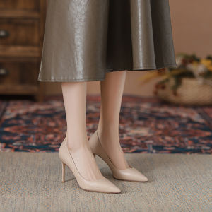 Fashionable Flyling Womens Shoes Spring Summer New Style Slip-On Work Shoes Genuine Leather Commute Thin Heel Comfortable High Heels
