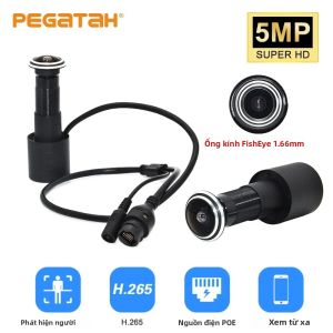 Camera Mắt Cửa Mini IP POE 5MP Với Ống Kính 1.66mm Phát Hiện Chuyển Động Xem Video Đàm Thoại Hai Chiều Giám Sát An Ninh Gia Đình Màu Đen Kim Loại