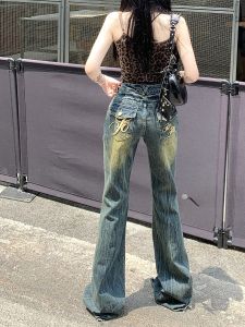 กางเกงยีนส์ทรงตรงเอวต่ำสไตล์อเมริกันไซส์ใหญ่สำหรับผู้หญิง กางเกงขายาวทรงขากระบอกเล็ก ฤดูใบไม้ร่วง/ฤดูหนาว กางเกงยีนส์ทรงตรงทรงเข้ารูป