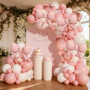 118Pcs Pink and White Bow Balloon Arch Kit 21inch Pink Bow Foil Balloons Paired with Pink and White Latex Balloons Ideal for Valentines Day Parties Ladies Bachelorette Parties Weddings and Girls Birthday Party Decorations