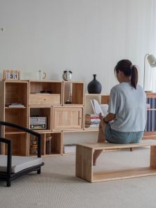 West Pick Grid Real Wood Storage Rack Living Room Free Combination Bookshelf Floor Display Shelf Artistic Style Rectangular Shape