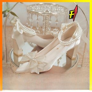 Phong Cách Pháp Giày Cưới Có Nút Thắt Bướm Giày Người Giúp Việc Giày Cô Dâu Giày Cao Gót Satin Giày Đơn Khóa Bề Mặt Cho Nữ