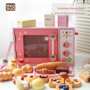 Strawberry Theme Wooden Pretend Play Kitchen Set Pink Strawberry Pattern