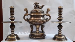 Bộ đồ thờ Tam sự Đỉnh Dơi cao 49 cm 2 công nghệ 2 màu