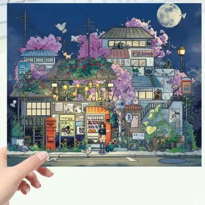 Nhãn Dán Trang Trí Cảnh Anime Đèn Đường Lớn