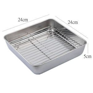 Square Stainless Steel Deepening Baking Tray Nonstick Cookie Bread Fruit Storage Plate with Grid Draining Dish Kitchen Utensils