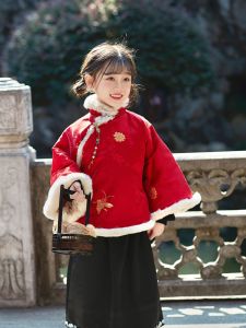 New Chinese Style Childrens Cheongsam New Year Clothes Winter Festive Girls Outfits Visit Family during Lunar New Year