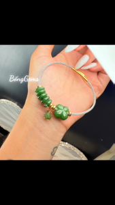 vòng tay nữ cỏ 4 lá ngọc bích tự nhiên mix đồng điếu ngọc bích vip và charm hồ ly ngọc bích vip bọc vàng tây vòng tay đá phong thủy trang sức thiết kế đủ hóa đơn thẻ bảo hành
