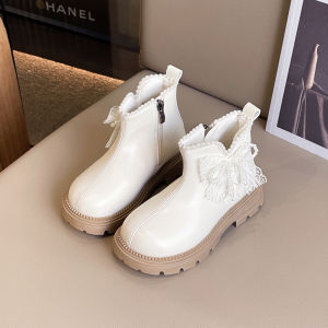 Girls Pearl Decorated Martin Boots Short Casual Leather Booties for Autumn Winter Childrens Fashionable Versatile Kids Shoes