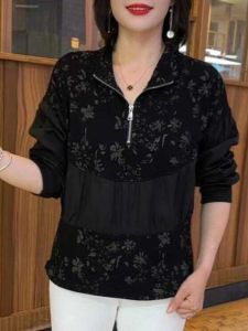 Áo Nỉ Dài Tay Rộng Rãi Thường Ngày Mùa Thu 2025 Áo Nỉ Họa Tiết Hoa Cao Cấp Giảm Tuổi Cho Phụ Nữ Áo Khoác Ngoài Thường Ngày