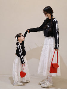 Fashionable Korean Style Long Sleeve Letter Print Top for Mother And Daughter Autumn Season Cotton Material Butterfly Knot Design