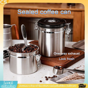 1.5L/1.8L Coffee Bean Jar Airtight Canister Stainless Steel With Scoop One Way Valve Cannister