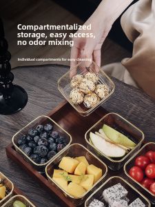 Home Use Fruit Tray Small Snack Plate Dry Fruit Dim Sum Fruit Tray Living Room Tea Several Grids Solid Wood Dish 947g