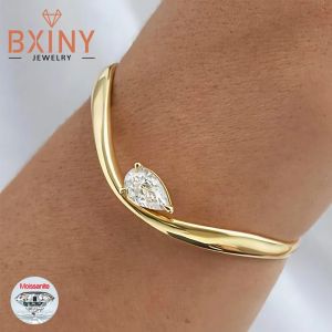 BXINY 6CT Pear Cut Moissanite Bangle 925 Sterling Silver 18K Gold Plated Water Drop Diamond Bracelet for Women Party Jewelry GRA