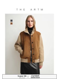 Leather and Wool Blend Retro Modern Short Jacket