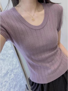 Áo Len Dệt Kim Tay Ngắn Ice Silk Mỏng Co Giãn Ôm Vừa Vặn Thoáng Khí Mùa Hè 2025 Áo Khoác Ngoài Thời Trang Thường Ngày