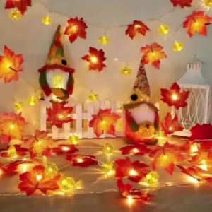 Fall Maple Leaf & Pumpkin LED String Lights for ThanksgivingHalloween Party Harvest Cozy Home Decorations