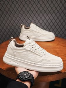 Mens Fashionable Sport Shoes 2025 Spring Thick Bottom Casual Sneakers All-Match Youth Trendy Netlining Leather Upgraded