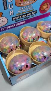 Bandai | Sugar Edition Rainbow Bead Dumpling Squishy Fidget Toy – Colorful Bead-Filled Squeeze Stress Relief Toy with Bamboo Steamer Case