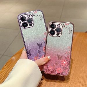 For Xiaomi Redmi Note 13 Pro Plus 12 11 Pro 12S 11S 12 Turbo 4G 5G Case Luxury Gradient Glitter Butterfly Flower Shockproof Protection Phone Cover