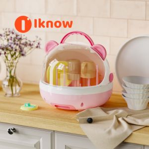 I know Portable Baby Bottle Drying Rack & Storage Box - Cute Design with Drainage Function for Infant Feeding Bottles and Kitchen Utensils
