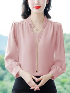 Áo Sơ Mi Voan Dài Tay Rộng Rãi Mùa Thu 2025 Thời Trang Mới Kiểu Dáng Pháp Che Bụng Chất Liệu Khác 100% Áo Dài Thường Ngày