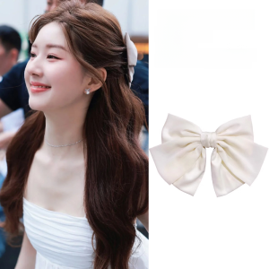 Elegant White Large Bow Hair Clip Womens Princess Style Fairylike Hair Accessories Top Clip Korean Fashion Fresh Outlined
