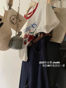 Áo Thun Nữ Tay Ngắn in Họa Tiết Thời Trang Ngắn Màu Khối Thời Trang Giảm Tuổi Tác Thời Trang Mùa Hè 2024