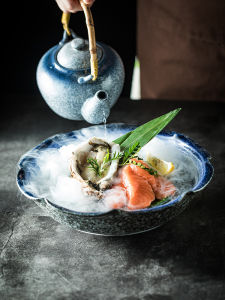 High-End Japanese Style Ceramic Dish Icicle Plate Special for Sushi Commercial Use Vintage Glazed under Color 11 Inch Handmade