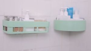 Rak Tempel Kamar Mandi Tanpa Paku Bor / Rak Kabinet Kamar Mandi Persegi / Tempat Sabun Shampoo