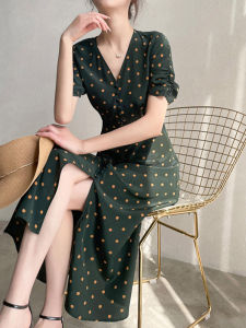 PAIBOLI | Elegant Long French Style Slimming Gown with Bubble Sleeves Polka Dot Summer Thin Dress Womens Fashion High Waist Design