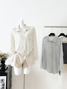 Shalldoer | French Style Summer High Waist A-Line Shirt And Shorts Set Womens Polka Dot Long Sleeve Sun Protection Two-Piece Suit Outfit