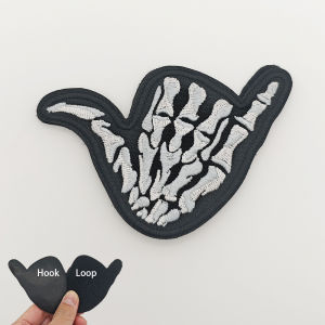 Skeleton Shaka Hand Embroidered Patch Hook & Loop Tactical Gesture Arrow Badge DIY For Backpack Jacket Vest Hat Hunting Camping